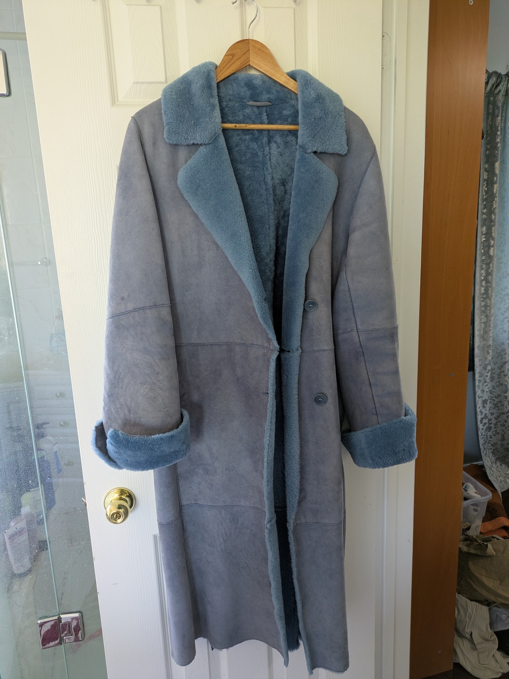 Danier Light Blue Long Shearling Trench Coat
